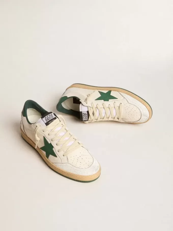 Ball Star Wishes para hombre en piel napa blanca con estrella y lengüeta en el talón en piel verde Ball Star Wishes para hombre en piel napa blanca con estrella y lengüeta en el talón en piel verde