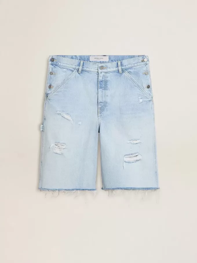 Bermudas de denim para hombre con efecto desgastado Bermudas de denim para hombre con efecto desgastado