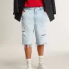 Bermudas de denim para hombre con efecto desgastado Bermudas de denim para hombre con efecto desgastado