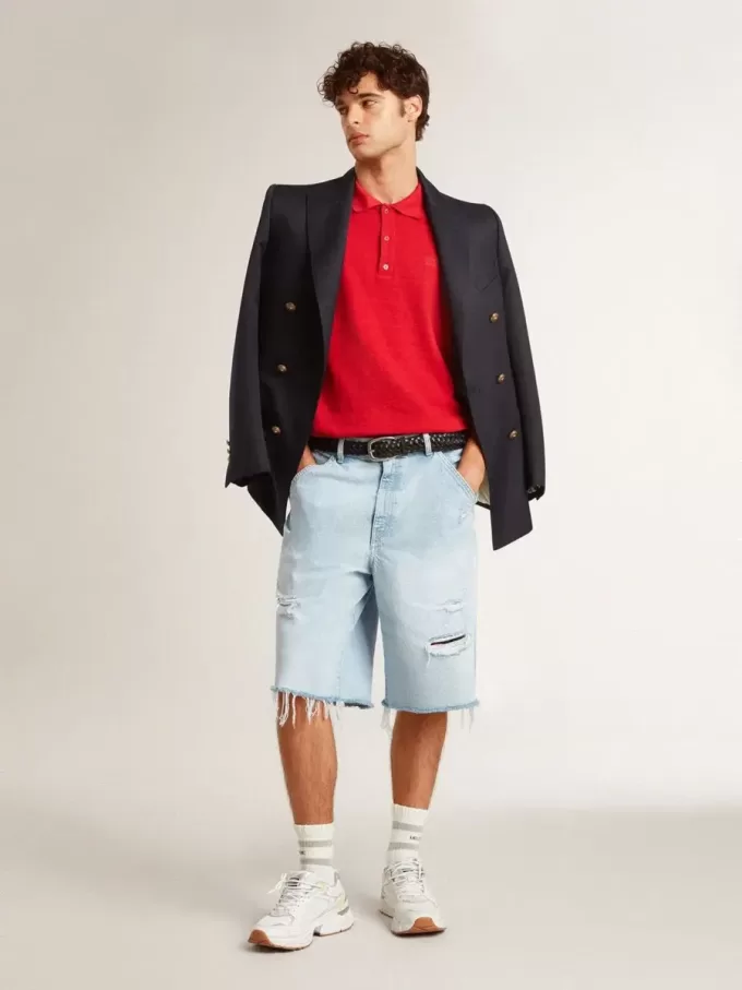 Bermudas de denim para hombre con efecto desgastado Bermudas de denim para hombre con efecto desgastado