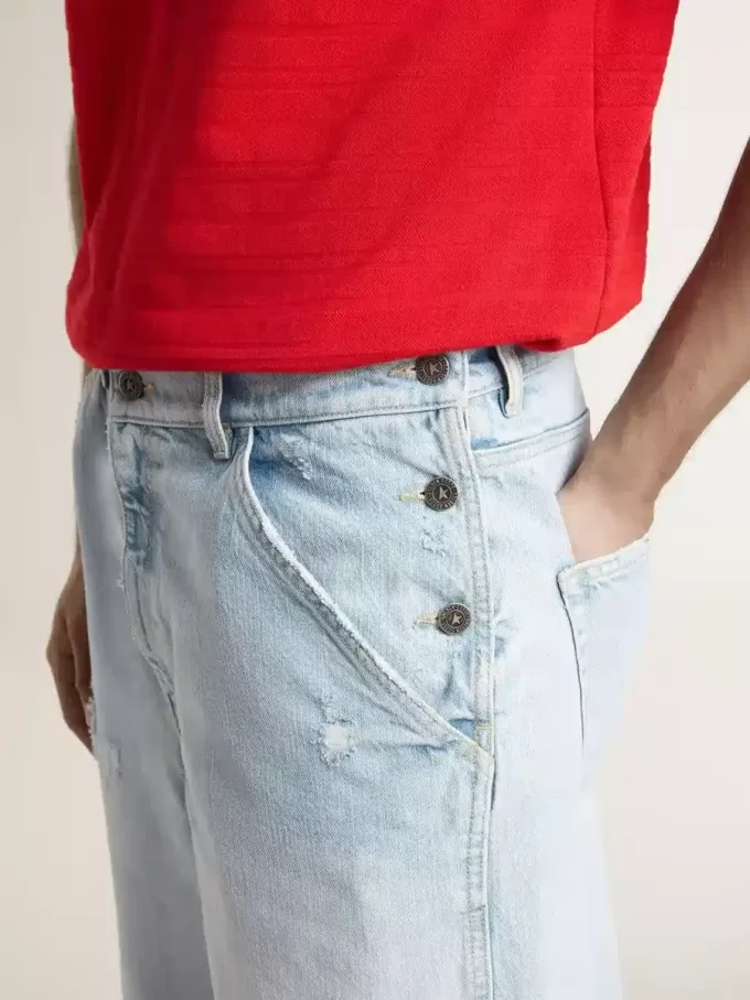 Bermudas de denim para hombre con efecto desgastado Bermudas de denim para hombre con efecto desgastado