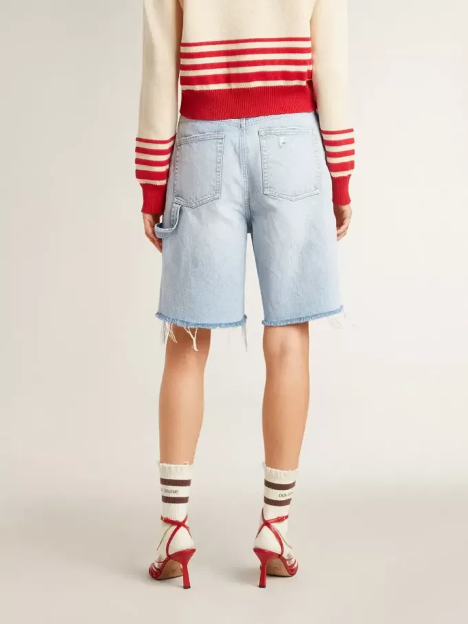 Bermudas de mujer en denim con efecto desgastado Bermudas de mujer en denim con efecto desgastado