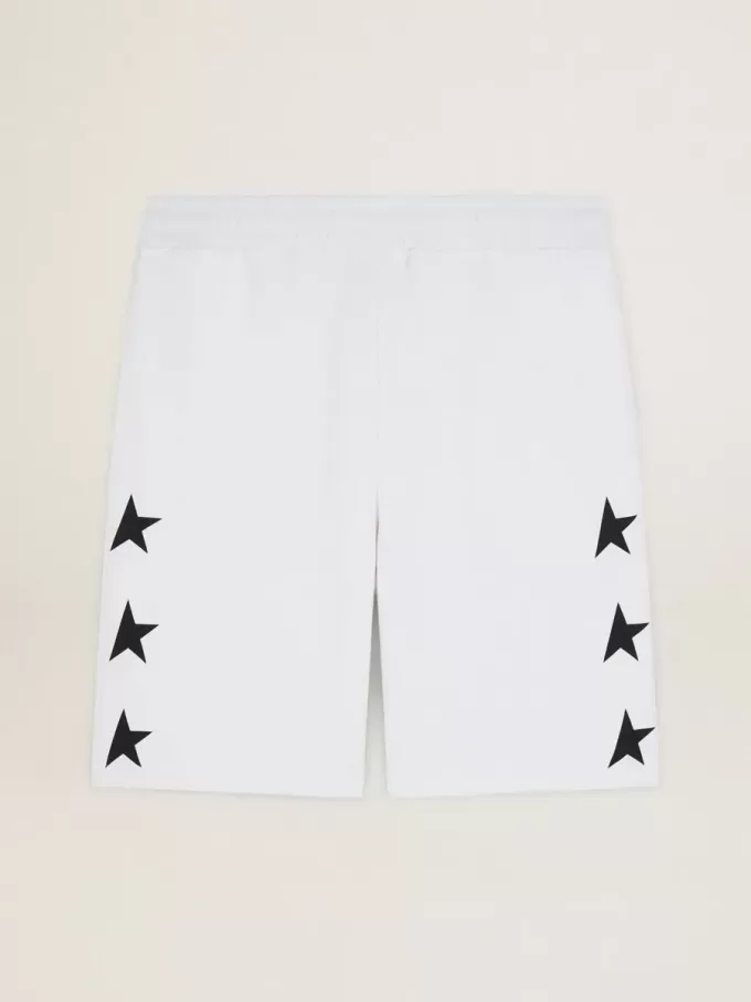 Bermudas vintage blancas para hombre con estrellas negras en contraste Bermudas vintage blancas para hombre con estrellas negras en contraste