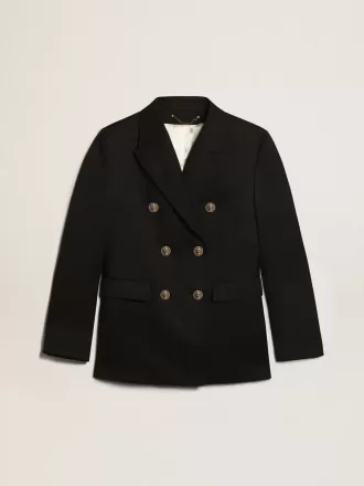 Blazer azul oscuro de doble botonadura para mujer