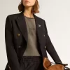 Blazer azul oscuro de doble botonadura para mujer Blazer azul oscuro de doble botonadura para mujer
