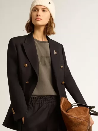 Blazer azul oscuro de doble botonadura para mujer