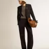 Blazer azul oscuro de doble botonadura para mujer Blazer azul oscuro de doble botonadura para mujer