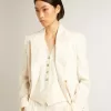 Blazer blanco envejecido de doble botonadura para mujer Blazer blanco envejecido de doble botonadura para mujer