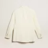 Blazer blanco envejecido de doble botonadura para mujer Blazer blanco envejecido de doble botonadura para mujer