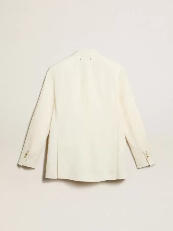 Blazer blanco envejecido de doble botonadura para mujer Blazer blanco envejecido de doble botonadura para mujer