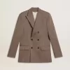 Blazer cruzado de lana mezclada con diseño chevron en color beige para hombre Blazer cruzado de lana mezclada con diseño chevron en color beige para hombre