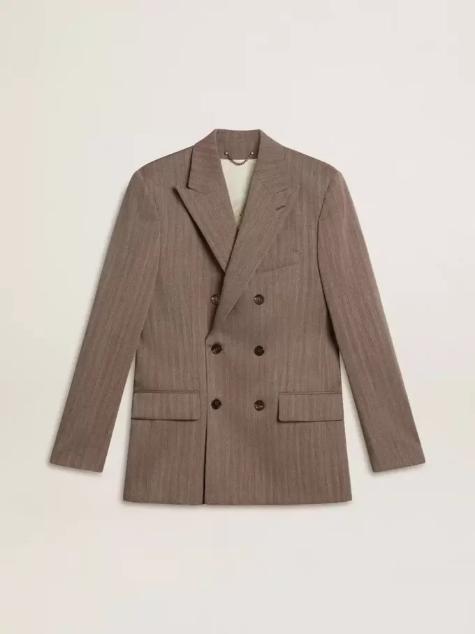 Blazer cruzado de lana mezclada con diseño chevron en color beige para hombre Blazer cruzado de lana mezclada con diseño chevron en color beige para hombre