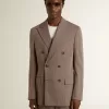 Blazer cruzado de lana mezclada con diseño chevron en color beige para hombre Blazer cruzado de lana mezclada con diseño chevron en color beige para hombre