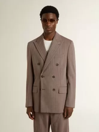 Blazer cruzado de lana mezclada con diseño chevron en color beige para hombre