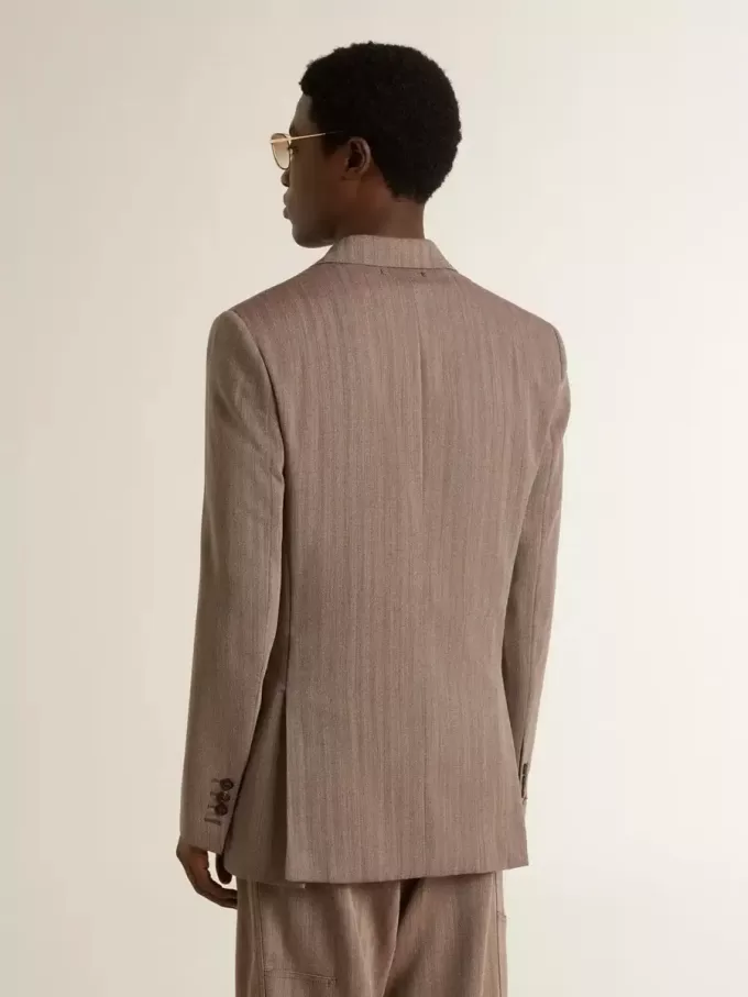 Blazer cruzado de lana mezclada con diseño chevron en color beige para hombre Blazer cruzado de lana mezclada con diseño chevron en color beige para hombre