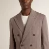 Blazer cruzado de lana mezclada con diseño chevron en color beige para hombre Blazer cruzado de lana mezclada con diseño chevron en color beige para hombre