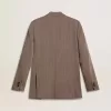 Blazer cruzado de lana mezclada con diseño chevron en color beige para hombre Blazer cruzado de lana mezclada con diseño chevron en color beige para hombre