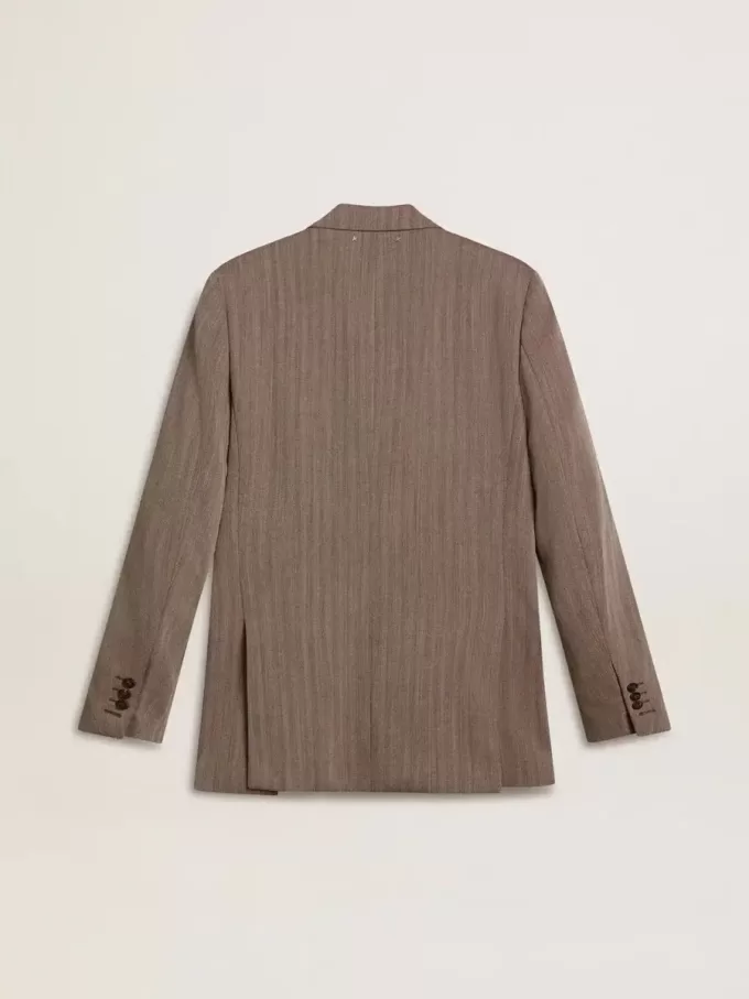Blazer cruzado de lana mezclada con diseño chevron en color beige para hombre Blazer cruzado de lana mezclada con diseño chevron en color beige para hombre