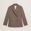 Blazer cruzado de mujer en mezcla de lana beige con diseño chevron Blazer cruzado de mujer en mezcla de lana beige con diseño chevron