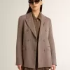 Blazer cruzado de mujer en mezcla de lana beige con diseño chevron Blazer cruzado de mujer en mezcla de lana beige con diseño chevron
