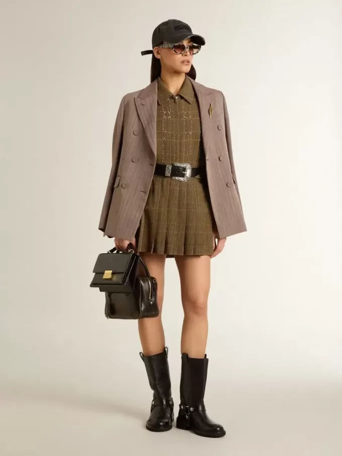 Blazer cruzado de mujer en mezcla de lana beige con diseño chevron Blazer cruzado de mujer en mezcla de lana beige con diseño chevron
