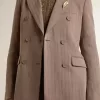 Blazer cruzado de mujer en mezcla de lana beige con diseño chevron Blazer cruzado de mujer en mezcla de lana beige con diseño chevron