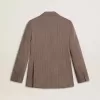 Blazer cruzado de mujer en mezcla de lana beige con diseño chevron Blazer cruzado de mujer en mezcla de lana beige con diseño chevron