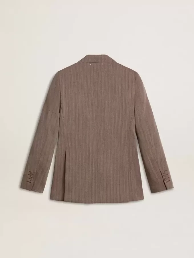 Blazer cruzado de mujer en mezcla de lana beige con diseño chevron Blazer cruzado de mujer en mezcla de lana beige con diseño chevron