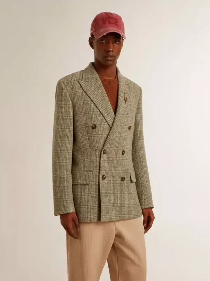Blazer de doble botonadura para hombre en lana Shetland Blazer de doble botonadura para hombre en lana Shetland