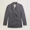Blazer de doble botonadura para mujer en azul celeste Blazer de doble botonadura para mujer en azul celeste
