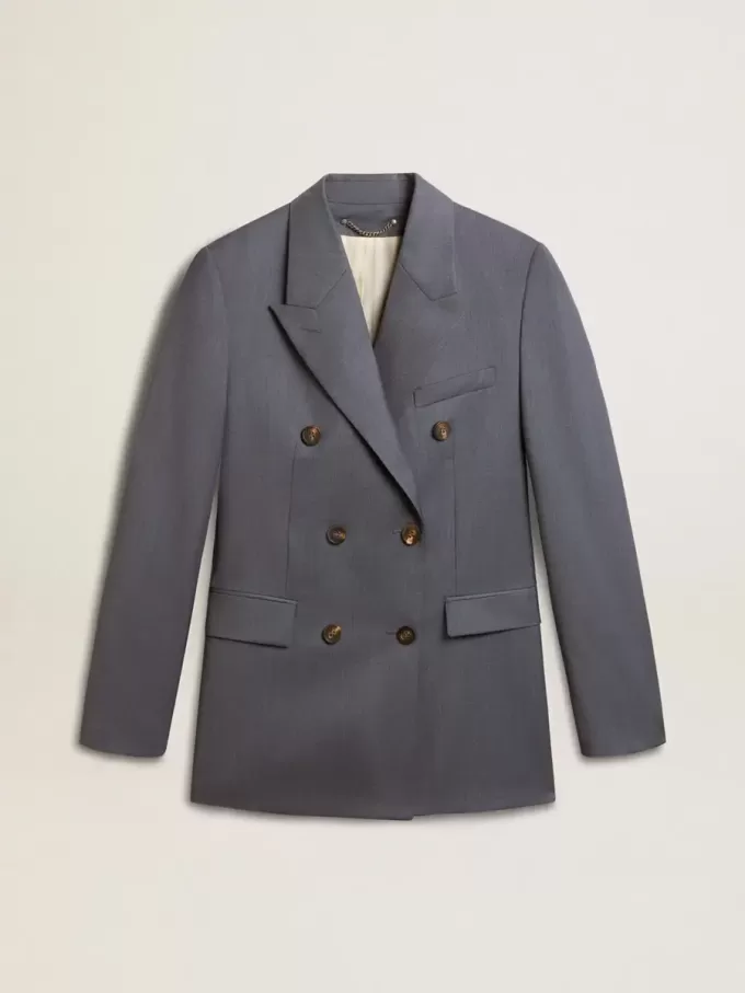 Blazer de doble botonadura para mujer en azul celeste Blazer de doble botonadura para mujer en azul celeste