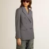 Blazer de doble botonadura para mujer en azul celeste Blazer de doble botonadura para mujer en azul celeste