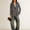 Blazer de doble botonadura para mujer en azul celeste Blazer de doble botonadura para mujer en azul celeste