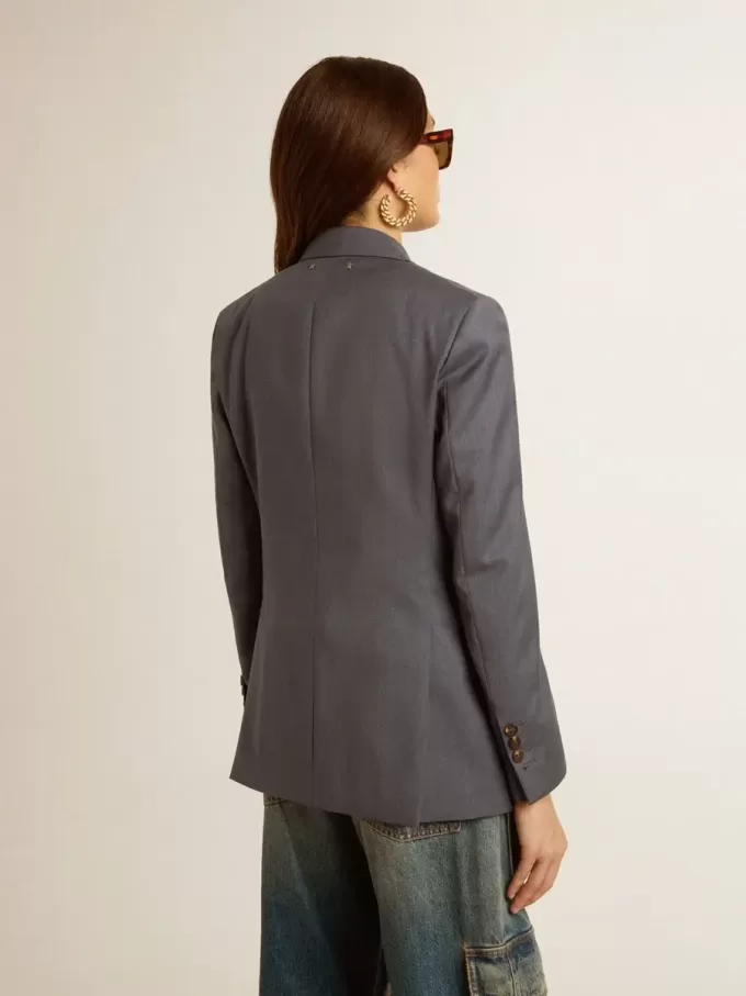 Blazer de doble botonadura para mujer en azul celeste Blazer de doble botonadura para mujer en azul celeste