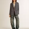 Blazer de doble botonadura para mujer en azul celeste Blazer de doble botonadura para mujer en azul celeste