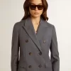Blazer de doble botonadura para mujer en azul celeste Blazer de doble botonadura para mujer en azul celeste