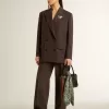 Blazer de doble botonadura para mujer en lana marrón oscuro con diseño de rayas finas Blazer de doble botonadura para mujer en lana marrón oscuro con diseño de rayas finas