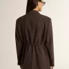 Blazer de doble botonadura para mujer en lana marrón oscuro con diseño de rayas finas Blazer de doble botonadura para mujer en lana marrón oscuro con diseño de rayas finas