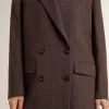 Blazer de doble botonadura para mujer en lana marrón oscuro con diseño de rayas finas Blazer de doble botonadura para mujer en lana marrón oscuro con diseño de rayas finas