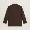 Blazer de doble botonadura para mujer en lana marrón oscuro con diseño de rayas finas Blazer de doble botonadura para mujer en lana marrón oscuro con diseño de rayas finas