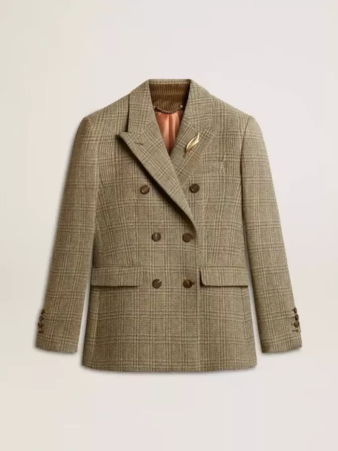 Blazer de doble botonadura para mujer en lana Shetland Blazer de doble botonadura para mujer en lana Shetland