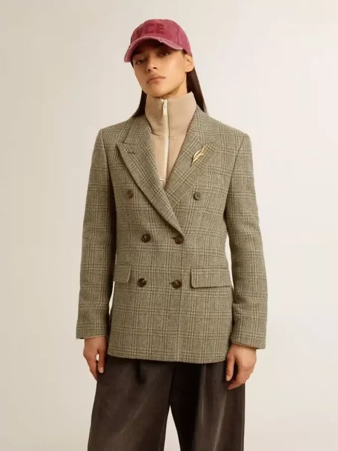 Blazer de doble botonadura para mujer en lana Shetland Blazer de doble botonadura para mujer en lana Shetland