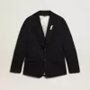 Blazer de hombre de una sola botonadura en gabardina de lana azul oscuro Blazer de hombre de una sola botonadura en gabardina de lana azul oscuro