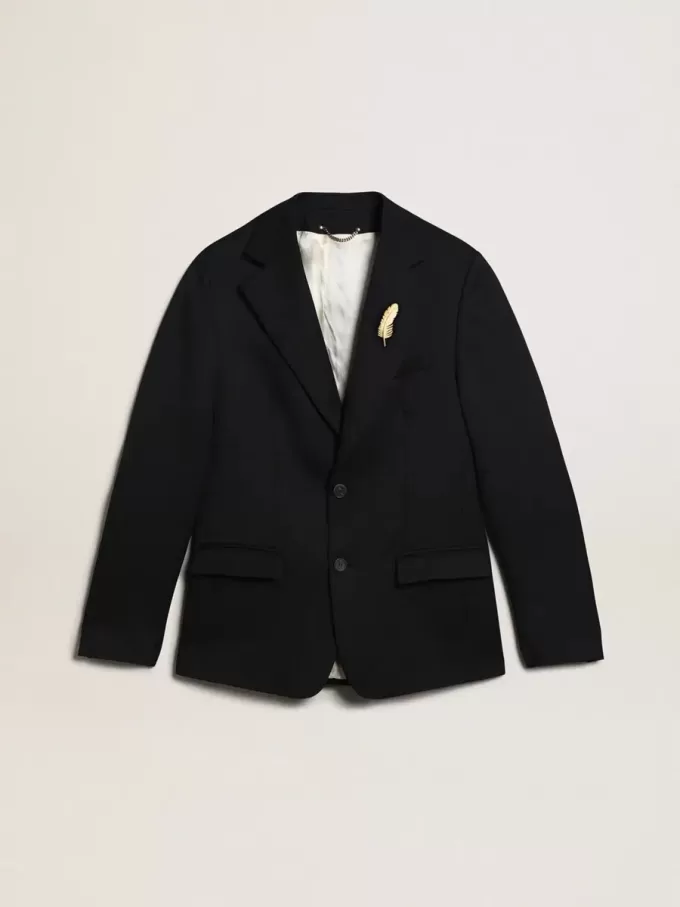 Blazer de hombre de una sola botonadura en gabardina de lana azul oscuro Blazer de hombre de una sola botonadura en gabardina de lana azul oscuro