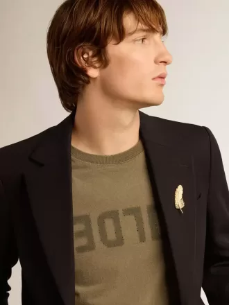 Blazer de hombre de una sola botonadura en gabardina de lana azul oscuro