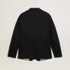 Blazer de hombre de una sola botonadura en gabardina de lana azul oscuro Blazer de hombre de una sola botonadura en gabardina de lana azul oscuro