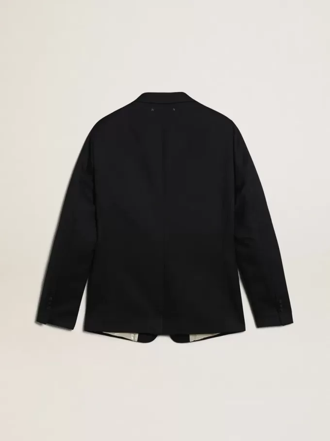 Blazer de hombre de una sola botonadura en gabardina de lana azul oscuro Blazer de hombre de una sola botonadura en gabardina de lana azul oscuro