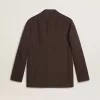 Blazer de hombre de una sola botonadura en lana marrón oscuro con diseño de rayas finas Blazer de hombre de una sola botonadura en lana marrón oscuro con diseño de rayas finas