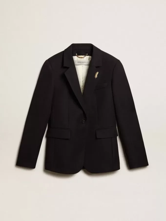 Blazer de mujer de un solo pecho en gabardina de lana azul oscuro Blazer de mujer de un solo pecho en gabardina de lana azul oscuro