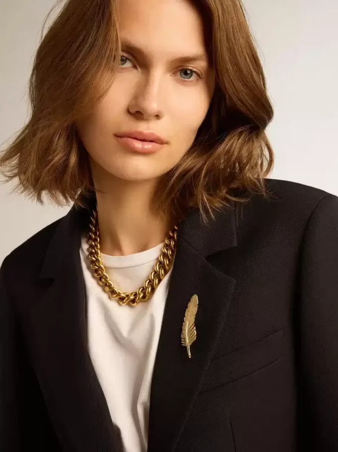 Blazer de mujer de un solo pecho en gabardina de lana azul oscuro Blazer de mujer de un solo pecho en gabardina de lana azul oscuro